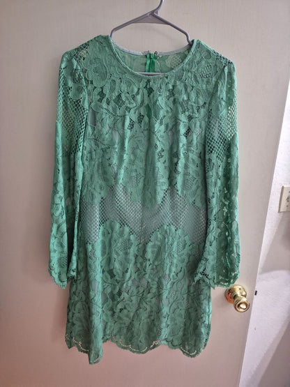 Mint Green Donna Morgan Long Sleeve Lace Dress, 8