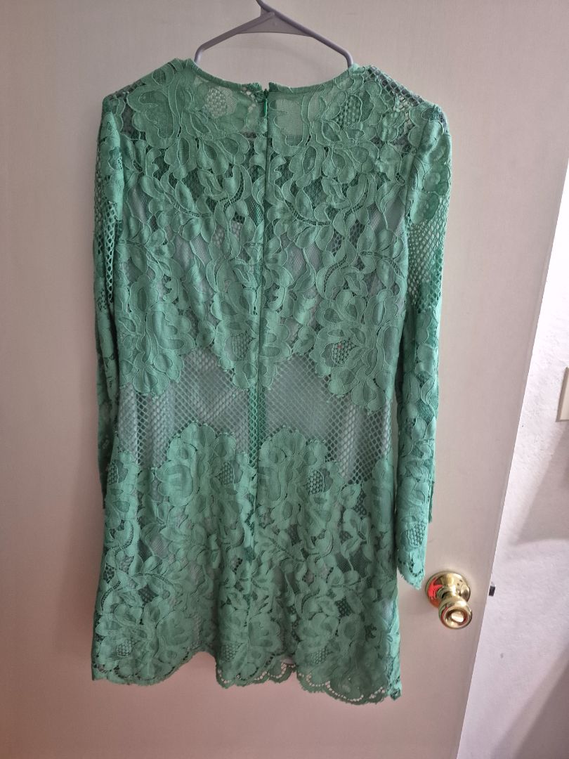 Mint Green Donna Morgan Long Sleeve Lace Dress, 8