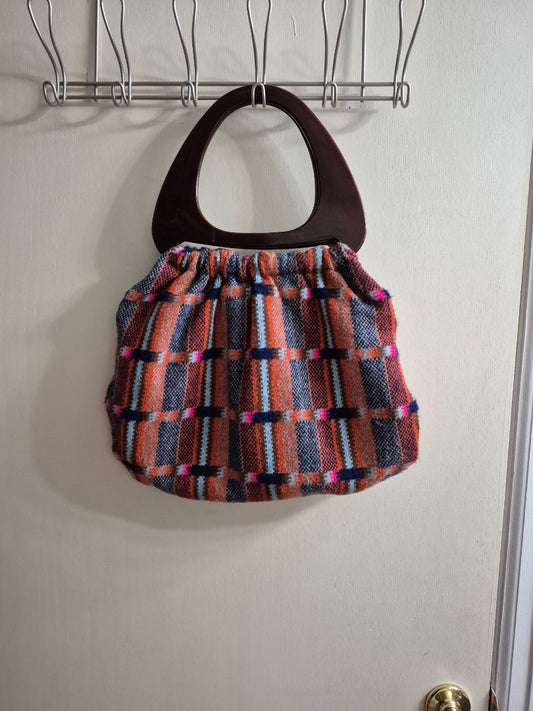 Vintage Knitting Bag/Purse, Orange & Blue Pattern