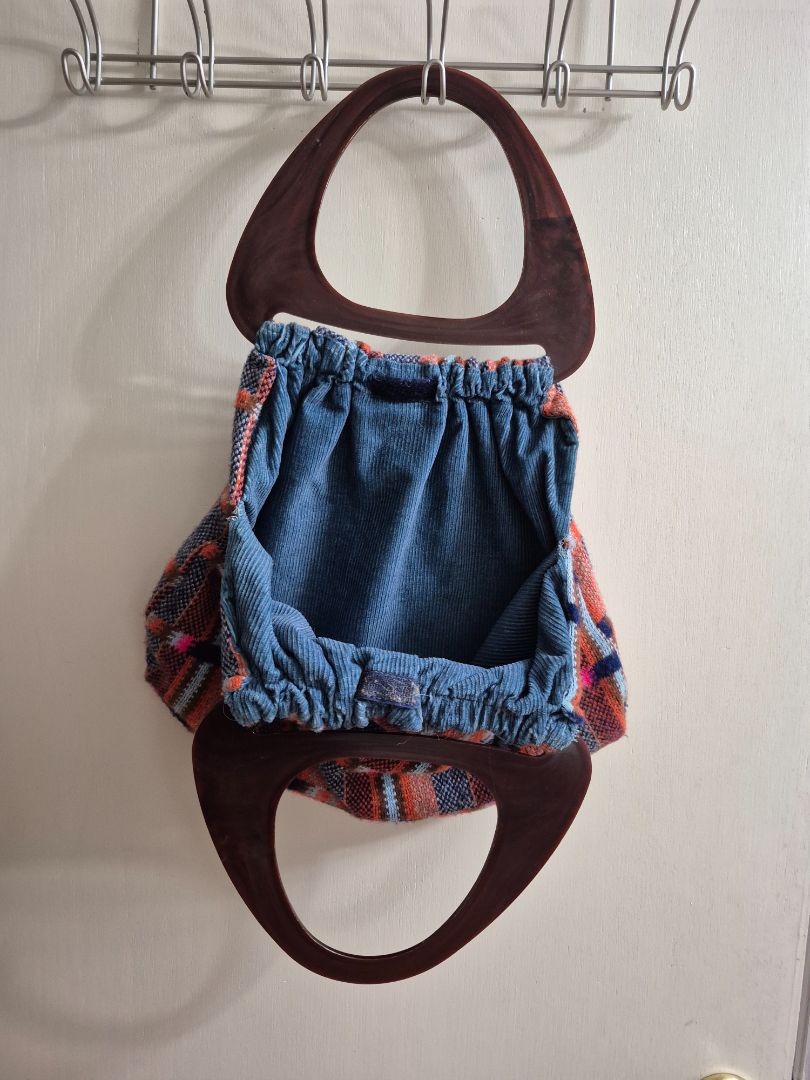 Vintage Knitting Bag/Purse, Orange & Blue Pattern