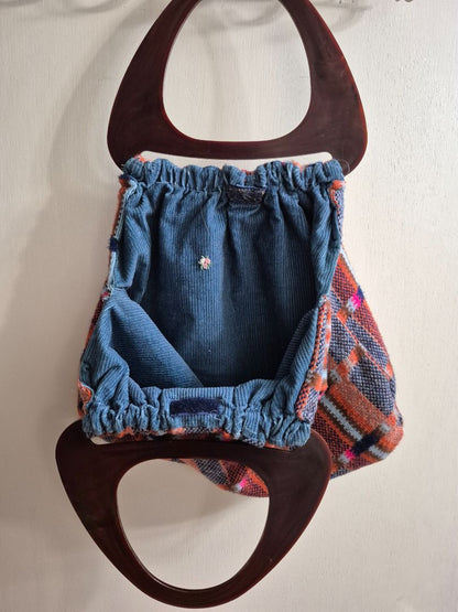 Vintage Knitting Bag/Purse, Orange & Blue Pattern