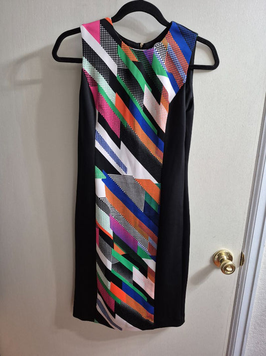 Black w/Multi Geometric Design Calvin Klein Sleeveless Sheath Dress, 2