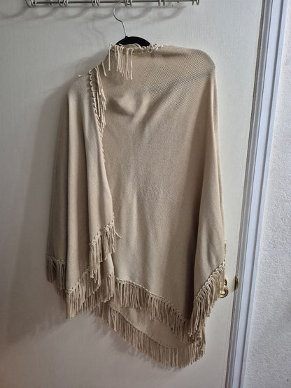 Beige  Fringed Knit Wrap