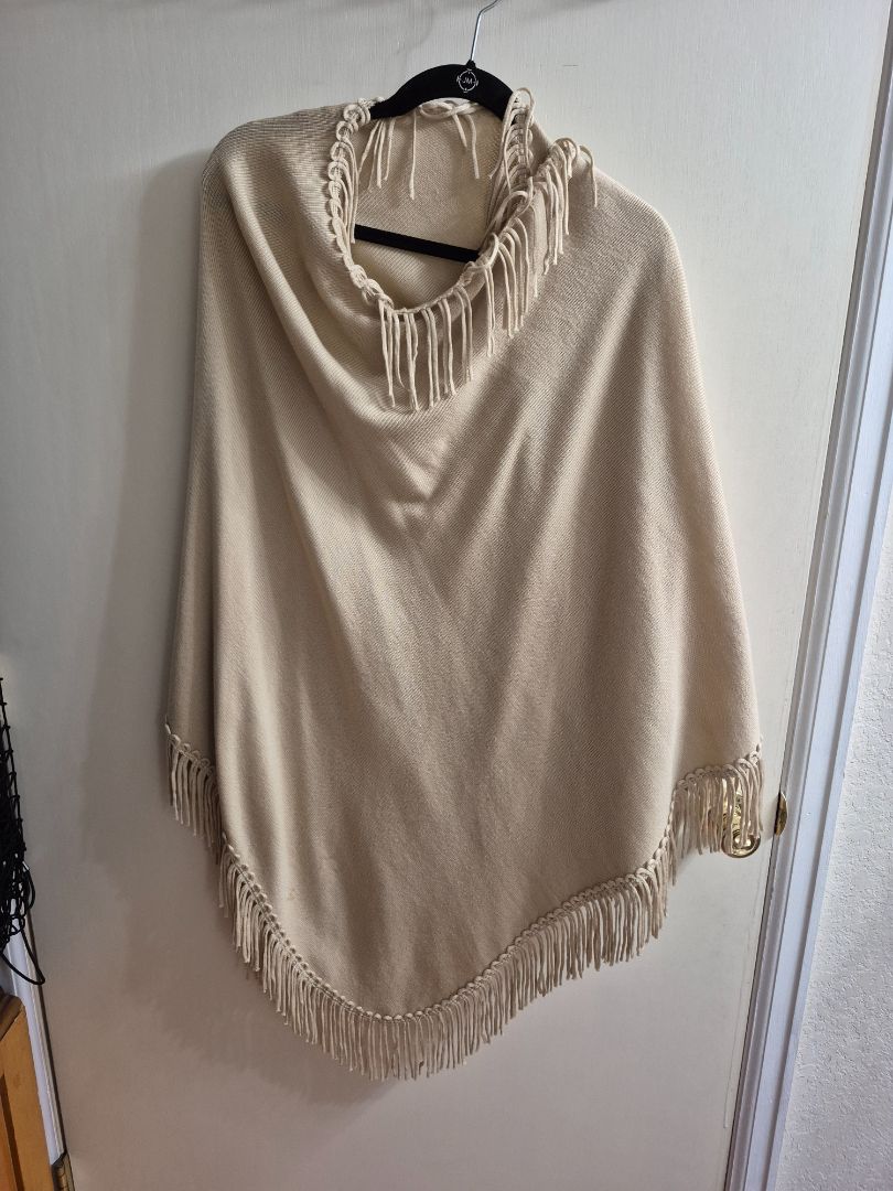 Beige  Fringed Knit Wrap