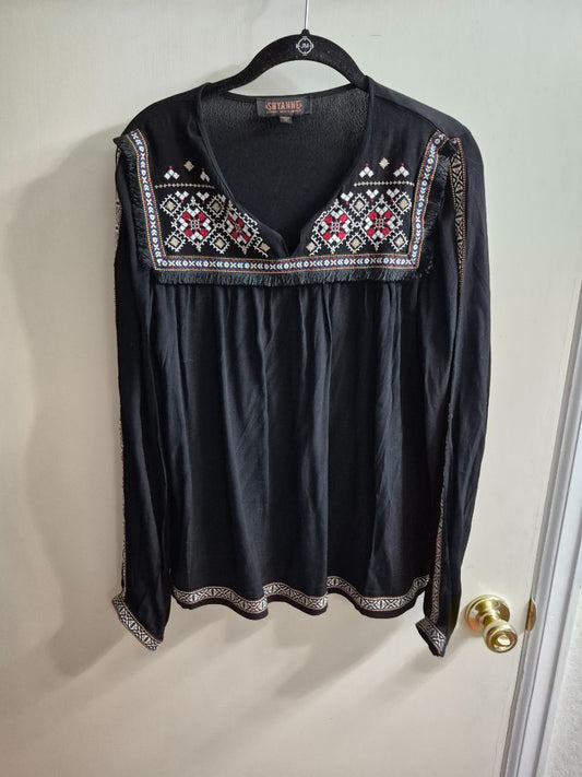 Black Shyanne Peasant Blouse, M