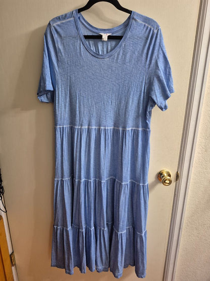 Blue Intro Chambray Tiered Maxi Dress, XL