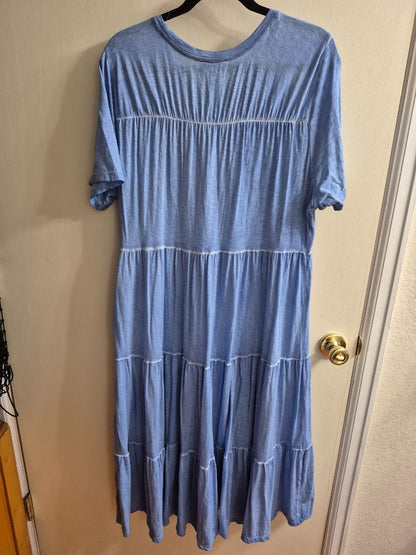 Blue Intro Chambray Tiered Maxi Dress, XL