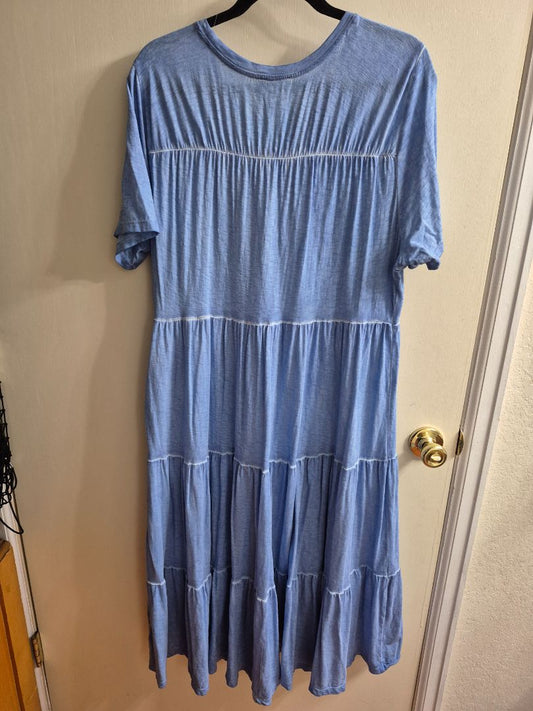 Blue Intro Chambray Tiered Maxi Dress, XL