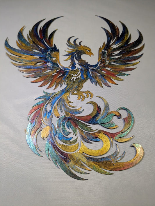 Multi Colored Pigment Panted Luminous Creations Pigment Painted Phoenix, 12inches by 10inches