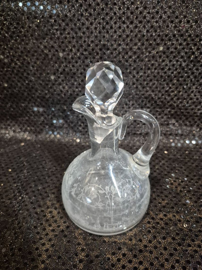 Vintage Crystal Cruet, As Is, Chipped Stopper, 5.5"