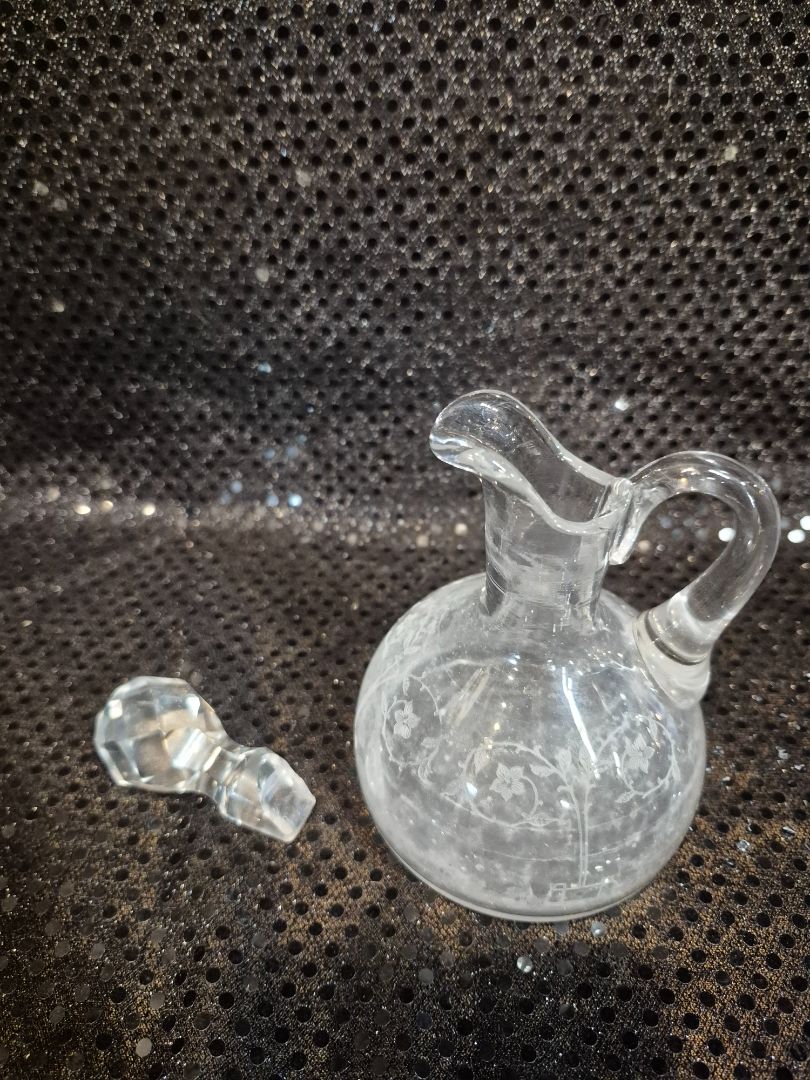 Vintage Crystal Cruet, As Is, Chipped Stopper, 5.5"