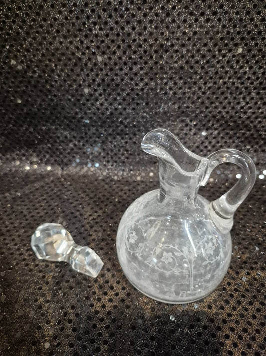 Vintage Crystal Cruet, As Is, Chipped Stopper, 5.5"