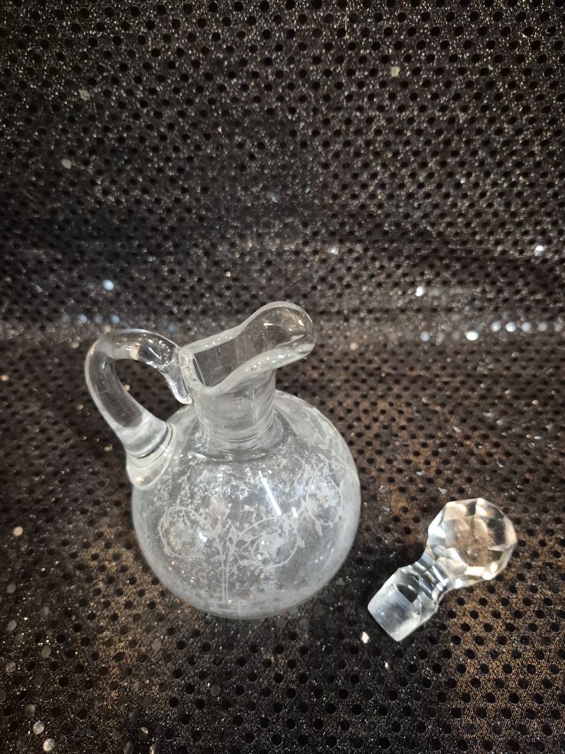 Vintage Crystal Cruet, As Is, Chipped Stopper, 5.5"