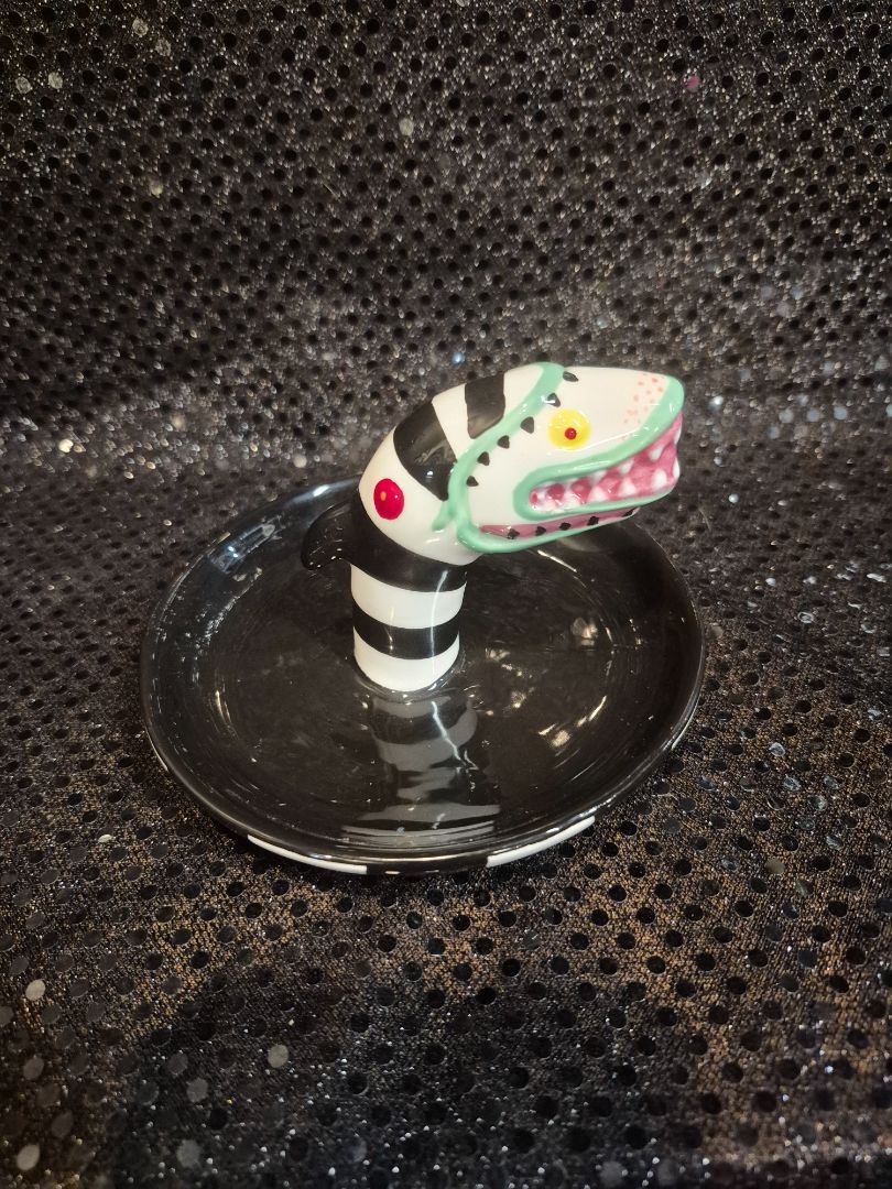 Black & White  Beetle Juice Sandworm Trinket Tray, 5" × 3"