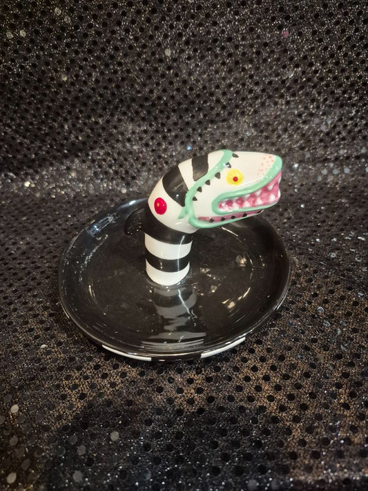 Black & White  Beetle Juice Sandworm Trinket Tray, 5" × 3"