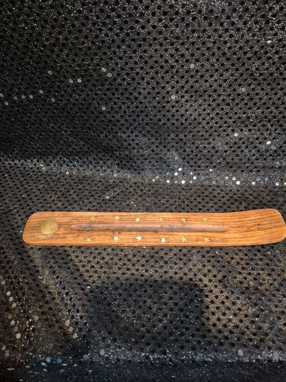 Brass Inlay  Wooden Incense Stick Holder Ash Catcher
