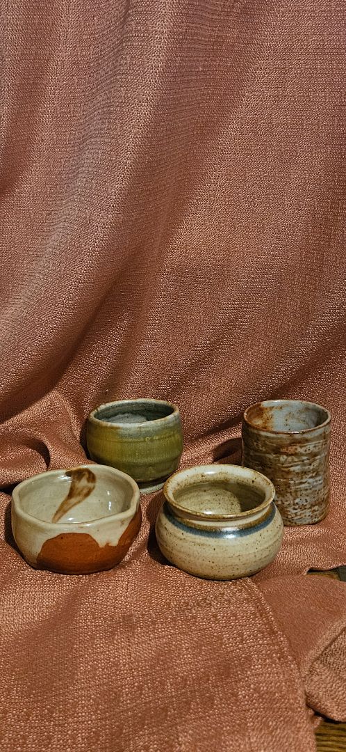 ceramic vessel signed, 2-4 in tall