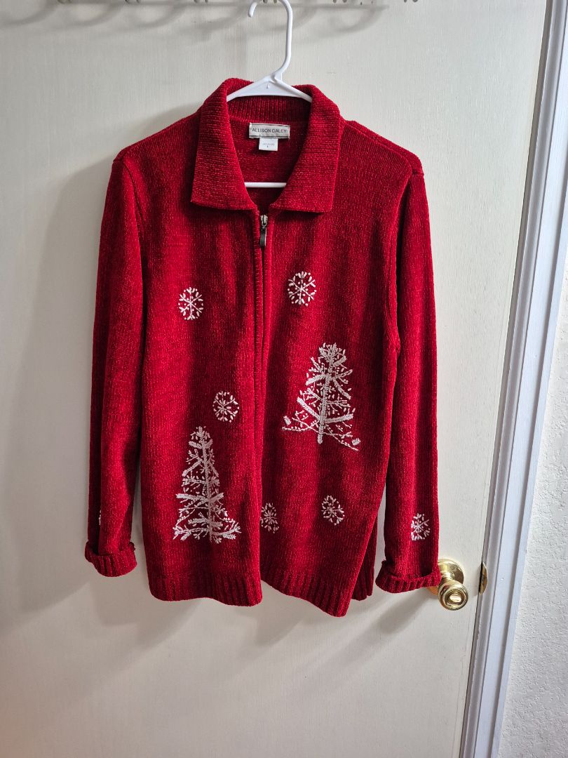 Red Allison Daley Full Zip Holiday Cadigan, L