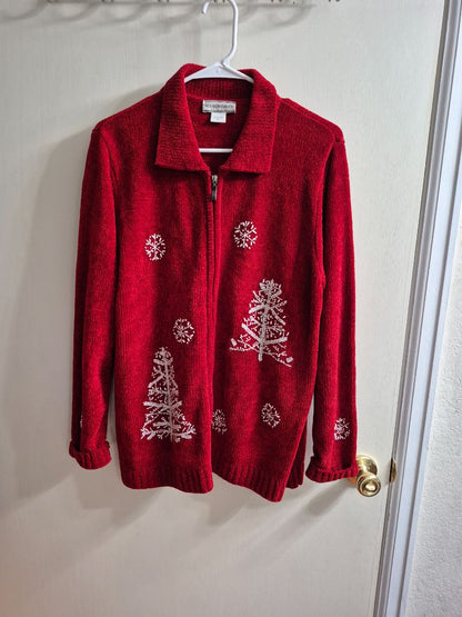 Red Allison Daley Full Zip Holiday Cadigan, L