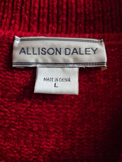 Red Allison Daley Full Zip Holiday Cadigan, L