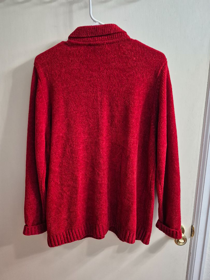 Red Allison Daley Full Zip Holiday Cadigan, L