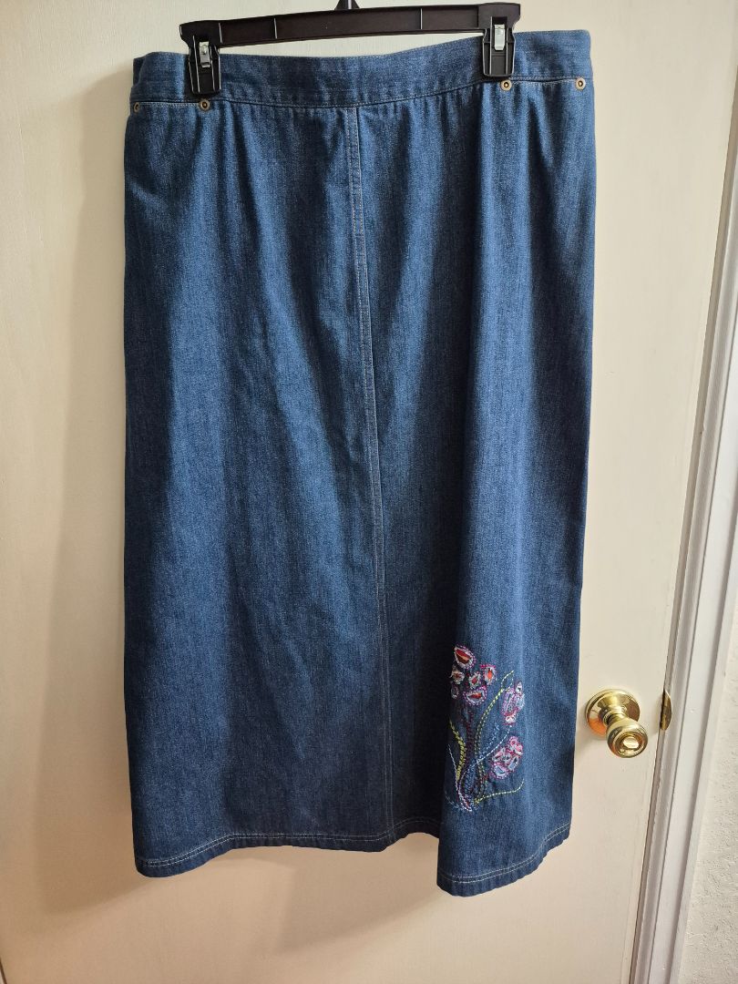 Blue Napa Valley Denim Embroidered Jacket/Skirt Set, unmarked