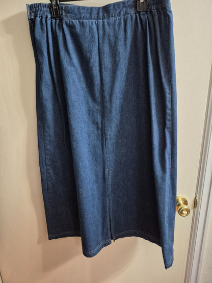 Blue Napa Valley Denim Embroidered Jacket/Skirt Set, unmarked