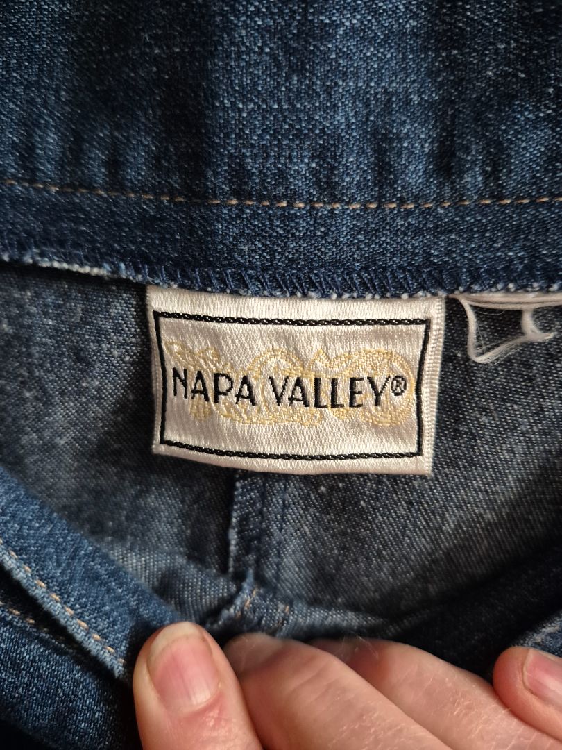 Blue Napa Valley Denim Embroidered Jacket/Skirt Set, unmarked