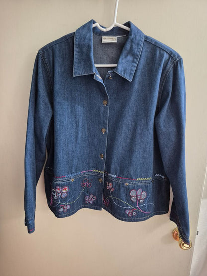 Blue Napa Valley Denim Embroidered Jacket/Skirt Set, unmarked