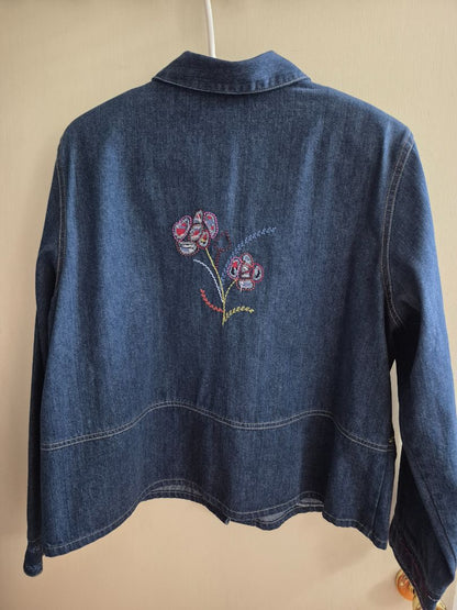 Blue Napa Valley Denim Embroidered Jacket/Skirt Set, unmarked