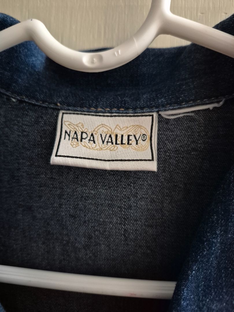 Blue Napa Valley Denim Embroidered Jacket/Skirt Set, unmarked