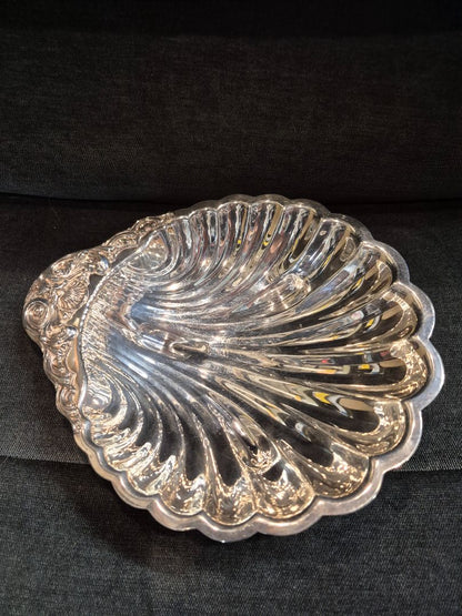 Shell Shaped Serving Tray, Silver Plated, 9.5" × 8"