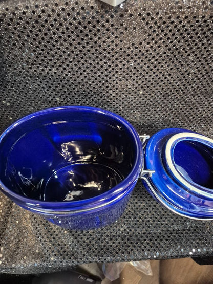 Cobalt Blue Vintage Ceramic Canister, 7" × 5" × 7.5"