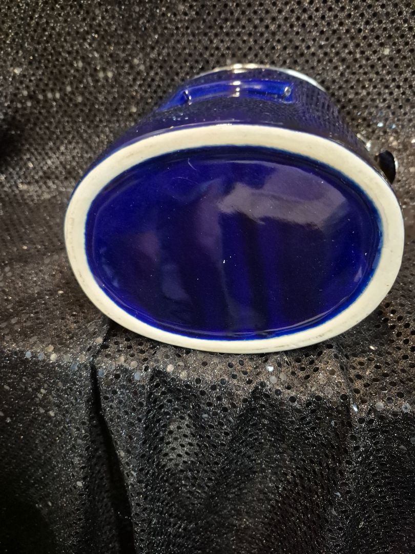Cobalt Blue Vintage Ceramic Canister, 7" × 5" × 7.5"