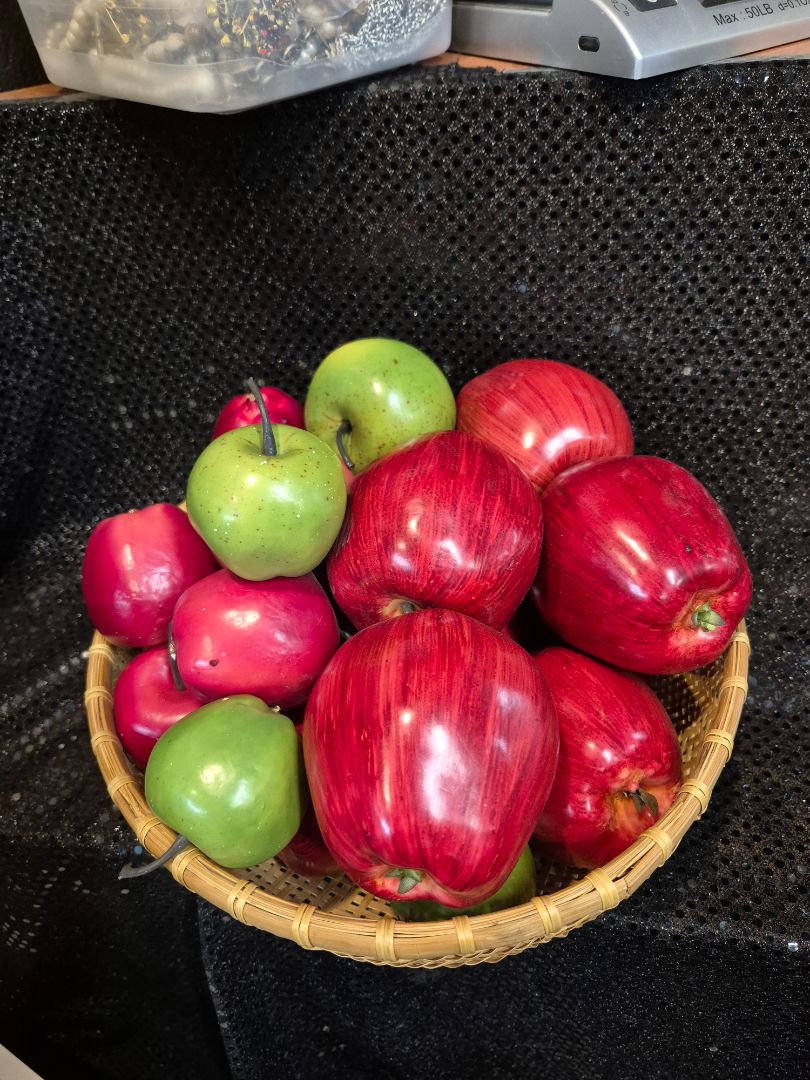 Basket of Red & Green Faux Apples, 11" × 5"