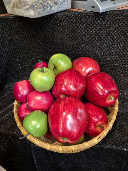Basket of Red & Green Faux Apples, 11" × 5"