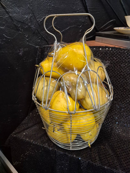 Yellow & Green  Wire Hanging Basket w/Faux Pears, 9" × 13"