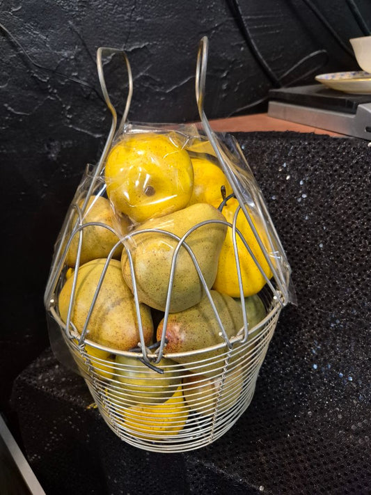 Yellow & Green  Wire Hanging Basket w/Faux Pears, 9" × 13"