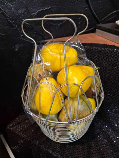 Yellow & Green  Wire Hanging Basket w/Faux Pears, 9" × 13"