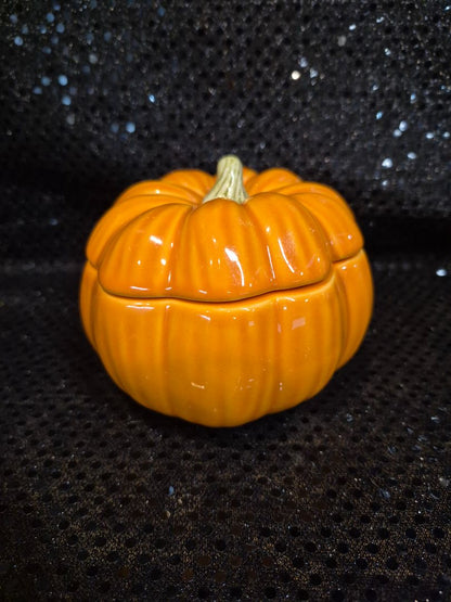 Orange & Green  Ceramic Pumpkin Jar w/Lid, 4.5" × 3.5"