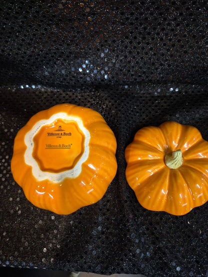 Orange & Green  Ceramic Pumpkin Jar w/Lid, 4.5" × 3.5"