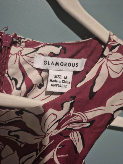 Red w/Wht Flowers Glamorous Dress, M