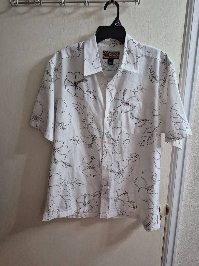 White Quicksilver Hawaiian Shirt, L