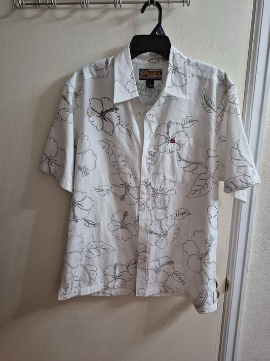 White Quicksilver Hawaiian Shirt, L