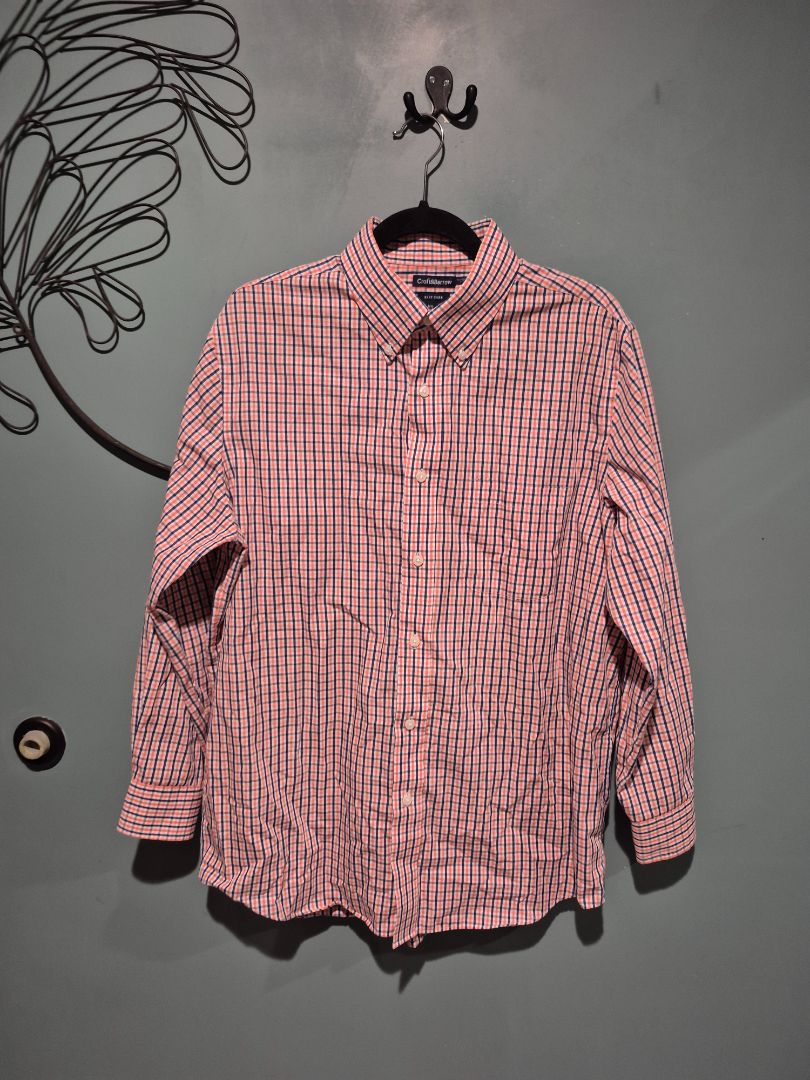 Blue & Orange Plaid Croft & Barrow Long Sleeve Button Shirt, 16.5 : 32/33
