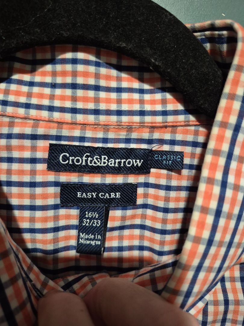 Blue & Orange Plaid Croft & Barrow Long Sleeve Button Shirt, 16.5 : 32/33