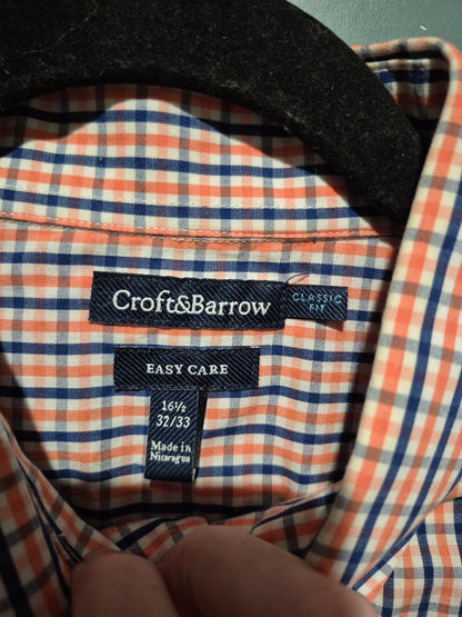 Blue & Orange Plaid Croft & Barrow Long Sleeve Button Shirt, 16.5 : 32/33