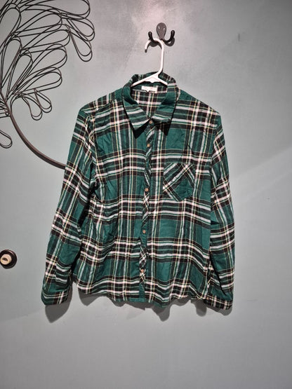 Green Plaid Maurice Long Sleeve Button Flannel Shirt, L