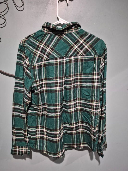 Green Plaid Maurice Long Sleeve Button Flannel Shirt, L