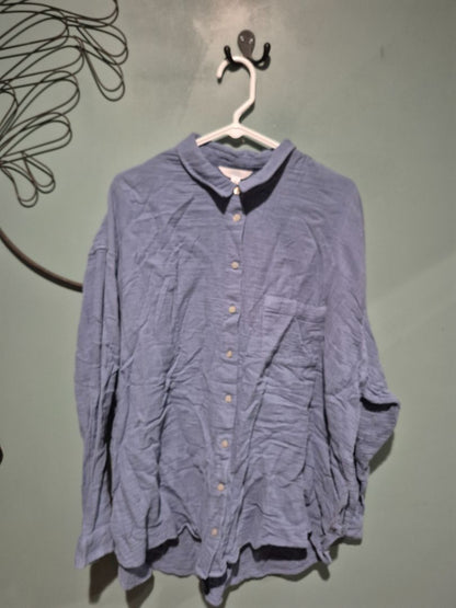 Blue Time and Tru Long Sleeve Button Cotton Shirt, XXL